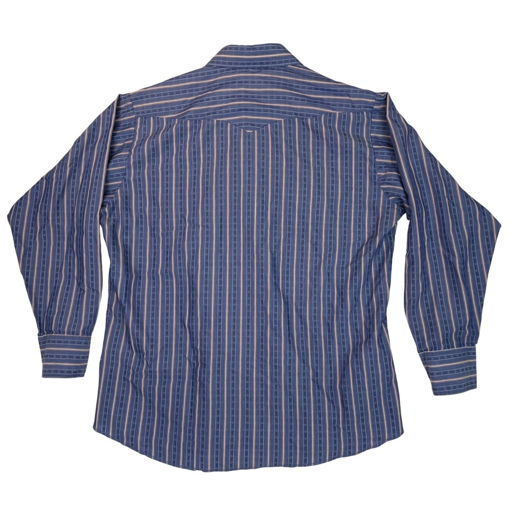 Vtg Panhandle Slim Western Pearl Snap Shirt Blue Striped Long Sleeve  17 1/2-36 - Picture 2 of 9